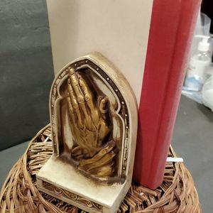 Vintage Wooden Praying Hands Bookends Warner Press Co. Japan